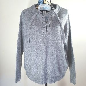 Warm thick grey sweater with lace up front